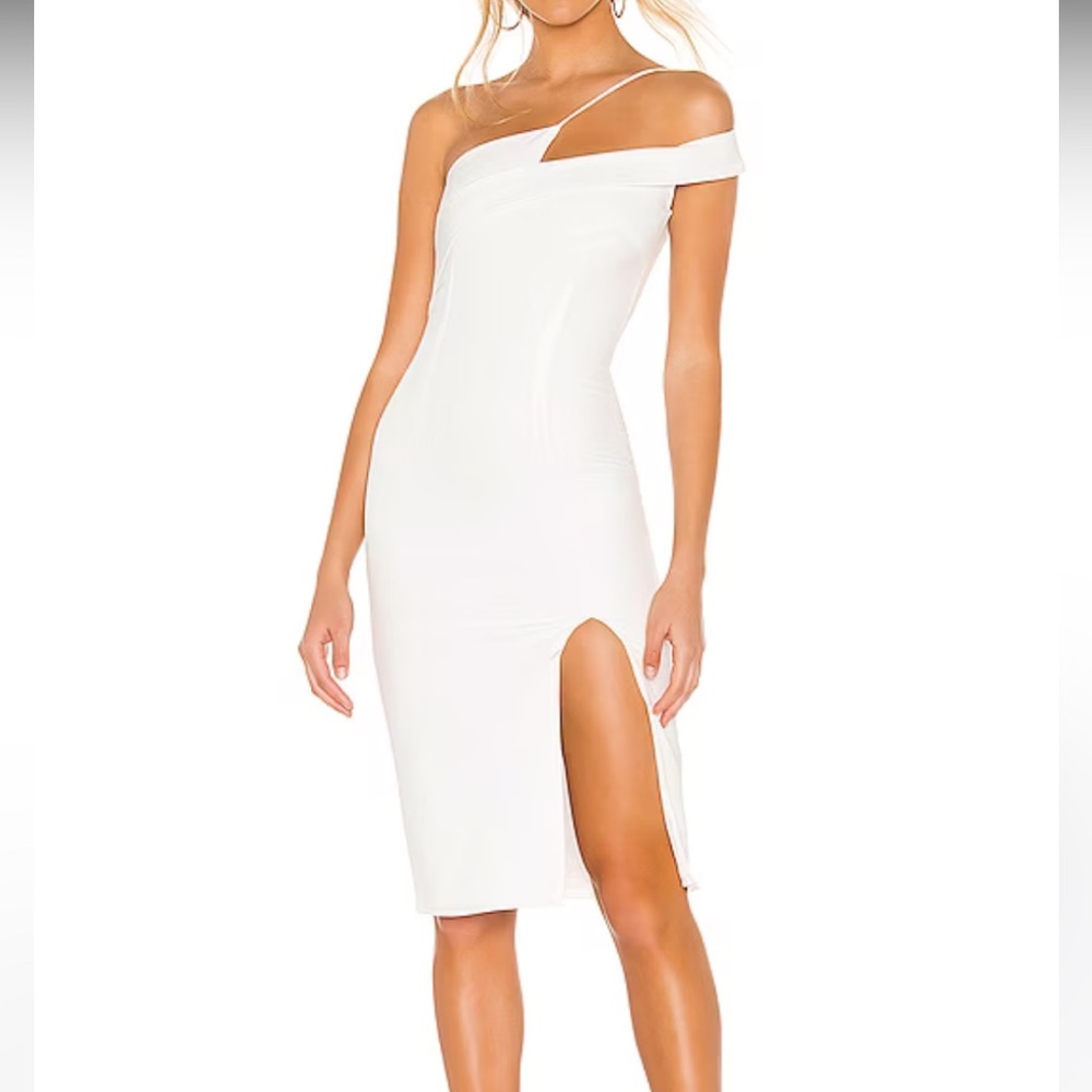 Revolve Superdown Jillian Asymmetric One Shoulder Midi Dress White
